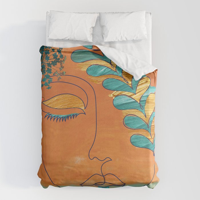 Monoline Woman Gilded Flowers Duvet Cover Gallery Image 6