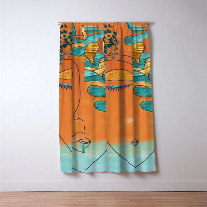 Monoline Woman Gilded Flowers Window Curtain Gallery Image 3