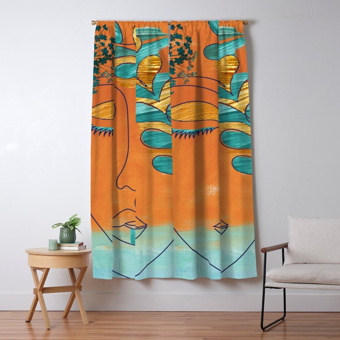 Monoline Woman Gilded Flowers Window Curtain Gallery Image 1