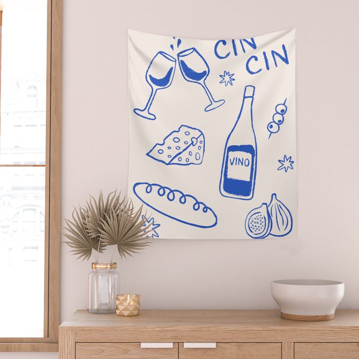 Wine and Cheese. Cheers Wall Tapestry Gallery Image 2