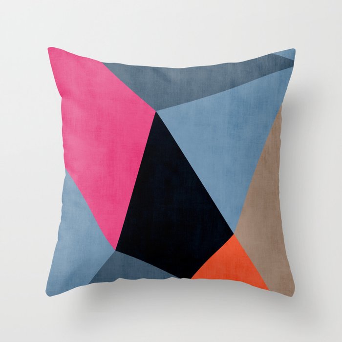 Orange Pink Fuchsia Black Geometric Abstract I Throw Pillow Gallery Image 1