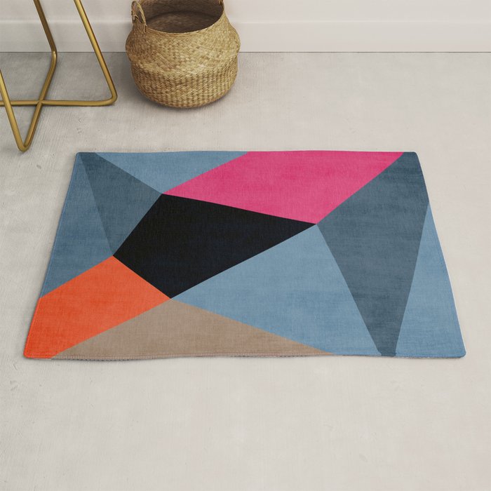 Orange Pink Fuchsia Black Geometric Abstract I Rug Gallery Image 1