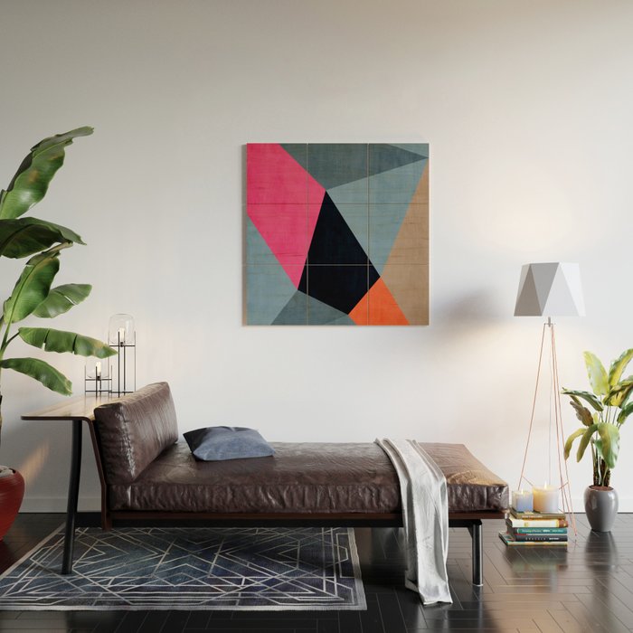 Orange Pink Fuchsia Black Geometric Abstract I Wood Wall Art Gallery Image 2