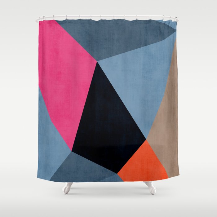 Orange Pink Fuchsia Black Geometric Abstract I Shower Curtain Gallery Image 1