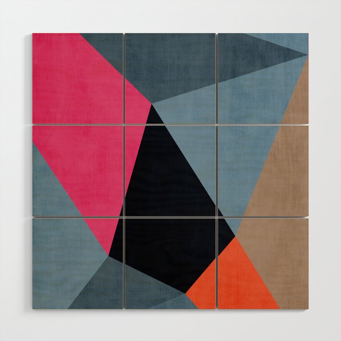 Orange Pink Fuchsia Black Geometric Abstract I Wood Wall Art Gallery Image 1