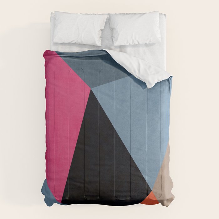 Orange Pink Fuchsia Black Geometric Abstract I Comforter Gallery Image 1
