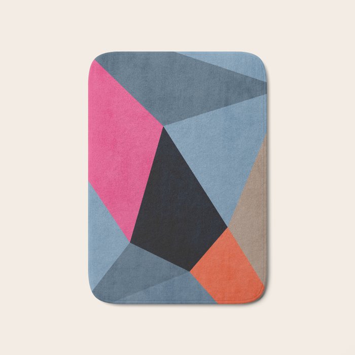 Orange Pink Fuchsia Black Geometric Abstract I Bath Mat Gallery Image 1