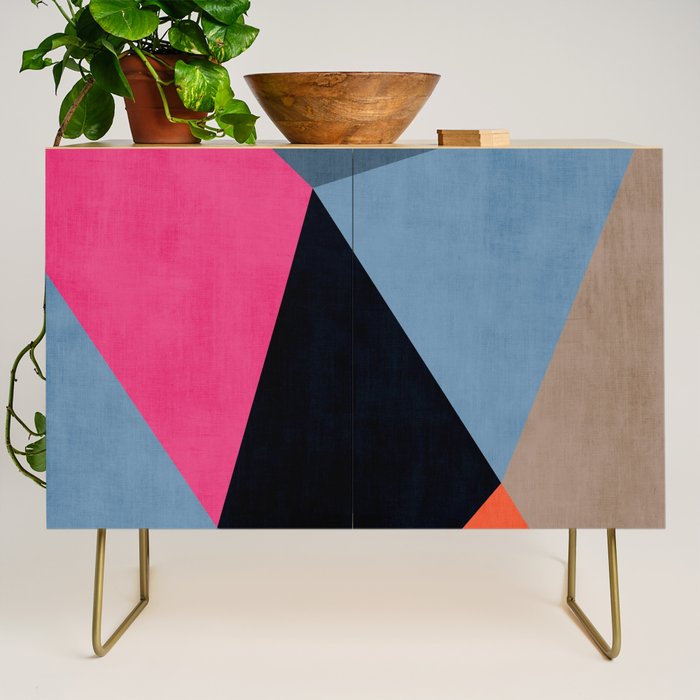 Orange Pink Fuchsia Black Geometric Abstract I Credenza Gallery Image 1