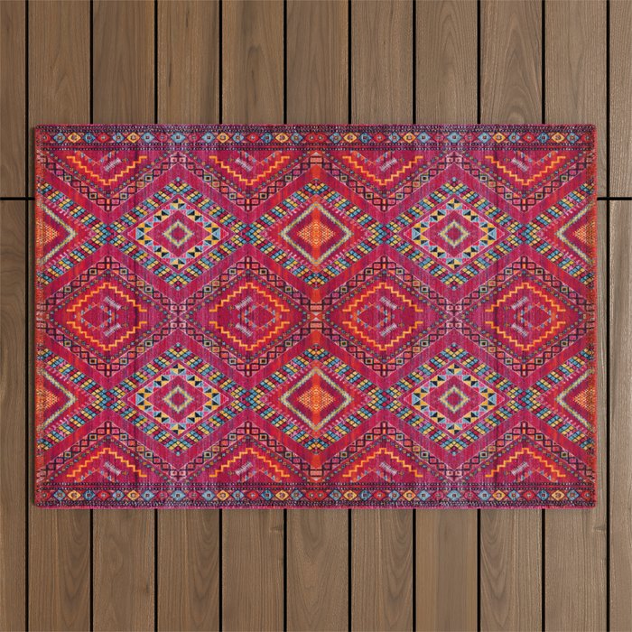 Rose Oasis: Vintage Bohemian Geometric Heritage Outdoor Rug Gallery Image 1