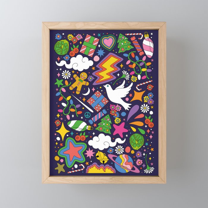 60s 70s psychedelic Modern Christmas Confetti Pattern Mini Art Print Gallery Image 1