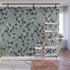 Blue floral with checks Wall Mural Gallery Image 1