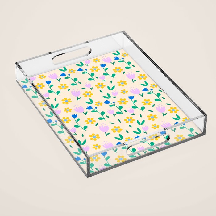 Vintage flowers pattern  Acrylic Tray Gallery Image 1