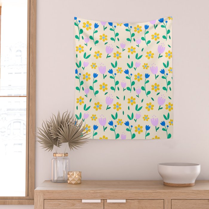 Vintage flowers pattern  Wall Tapestry Gallery Image 2