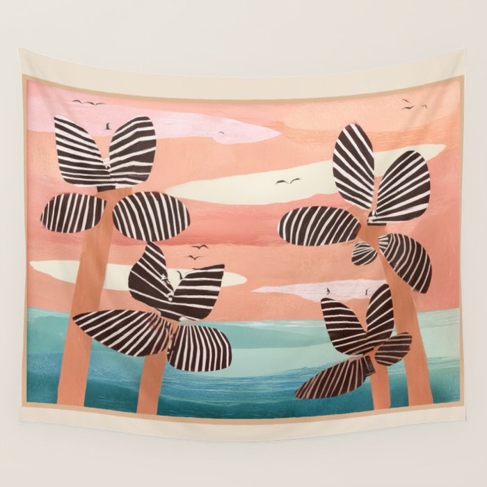 Tropical Sunset Palms III Wall Tapestry Gallery Image 4