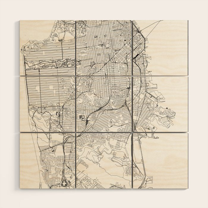 San Francisco White Map Wood Wall Art Gallery Image 1