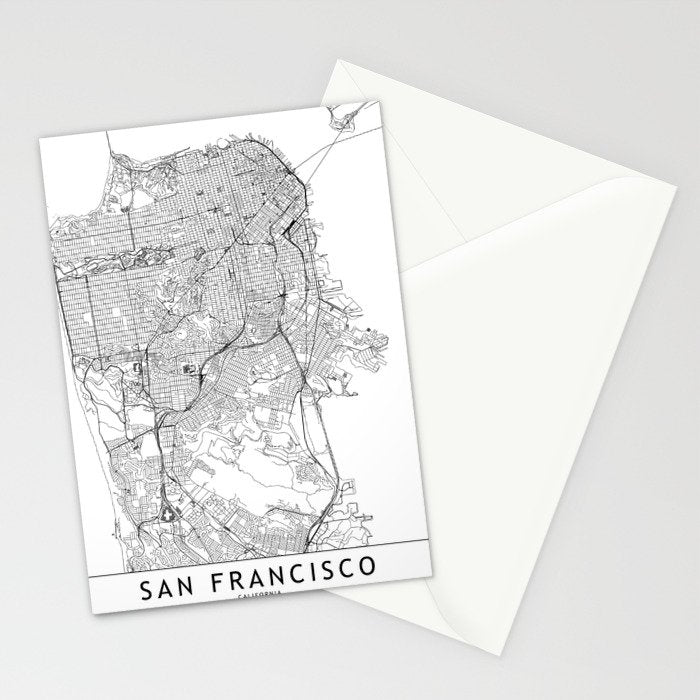 San Francisco White Map Stationery Card Gallery Image 2