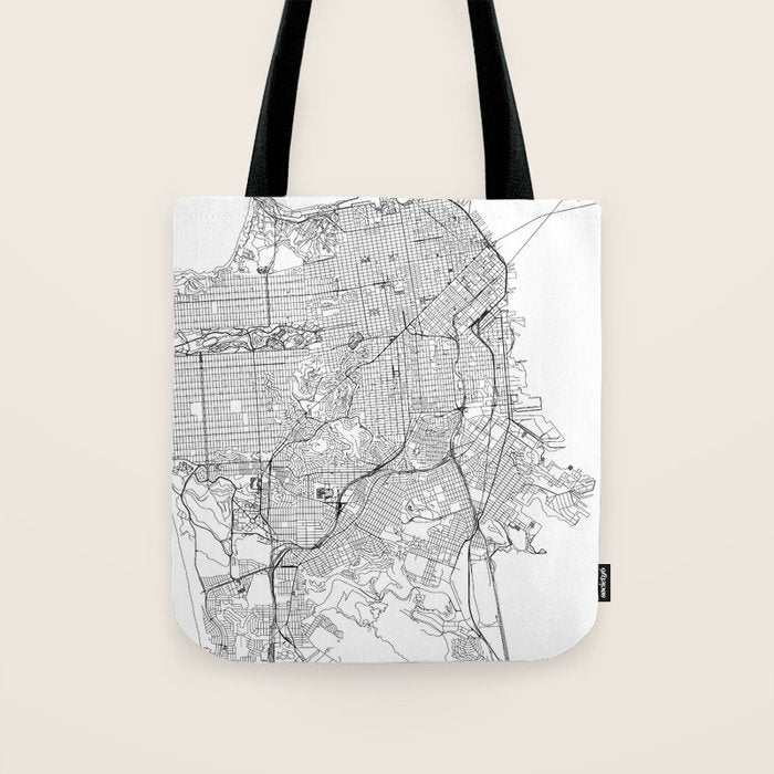 San Francisco White Map Tote Bag Gallery Image 1