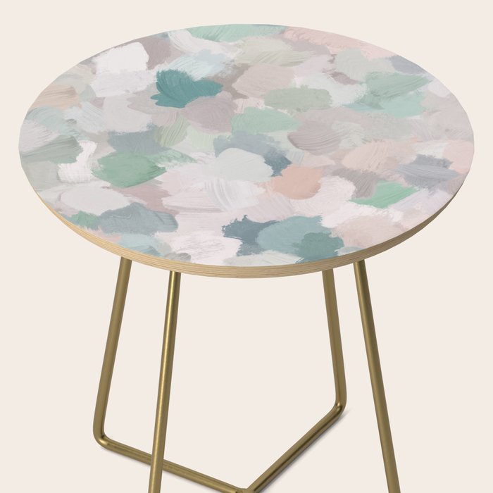 Fuzzy Flowers II - Mint Seafoam Green Dusty Rose Blush Pink Pastel Abstract Flower Painting Art Side Table Gallery Image 2