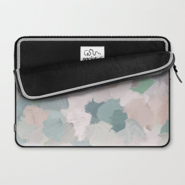Fuzzy Flowers II - Mint Seafoam Green Dusty Rose Blush Pink Pastel Abstract Flower Painting Art Laptop Sleeve Gallery Image 2