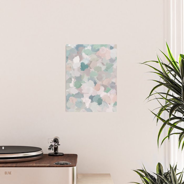 Fuzzy Flowers II - Mint Seafoam Green Dusty Rose Blush Pink Pastel Abstract Flower Painting Art Poster Gallery Image 2
