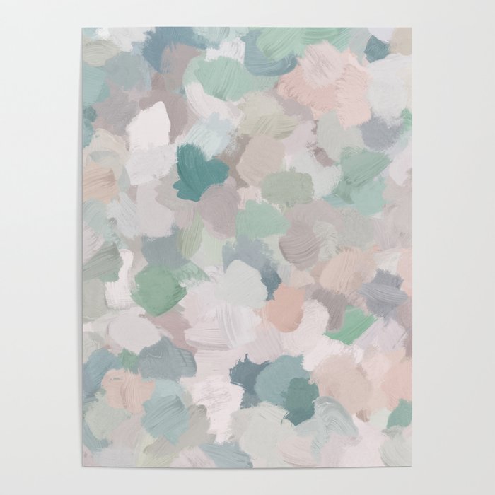 Fuzzy Flowers II - Mint Seafoam Green Dusty Rose Blush Pink Pastel Abstract Flower Painting Art Poster Gallery Image 4
