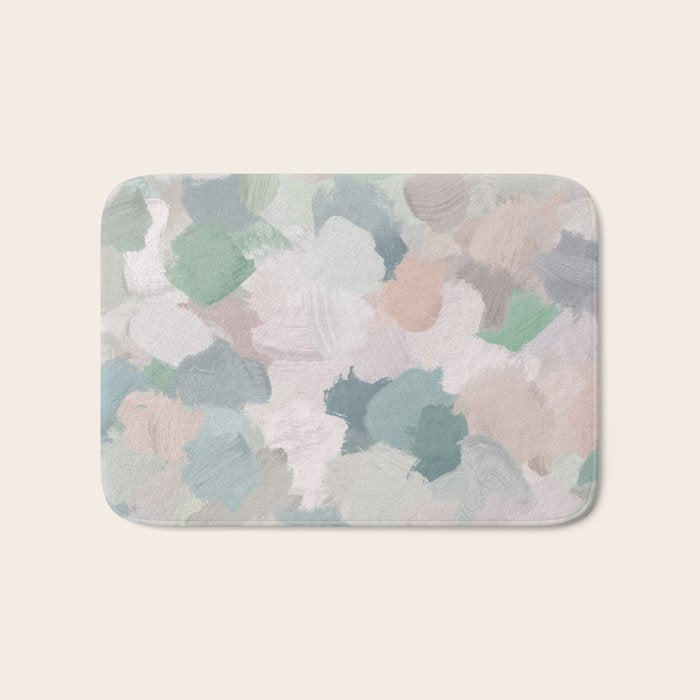 Fuzzy Flowers II - Mint Seafoam Green Dusty Rose Blush Pink Pastel Abstract Flower Painting Art Bath Mat Gallery Image 1