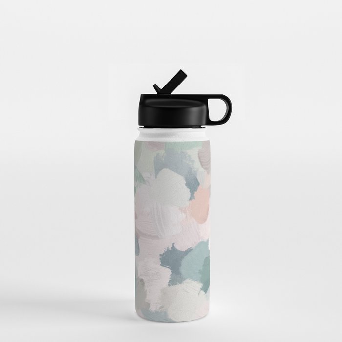 Fuzzy Flowers II - Mint Seafoam Green Dusty Rose Blush Pink Pastel Abstract Flower Painting Art Water Bottle Gallery Image 1