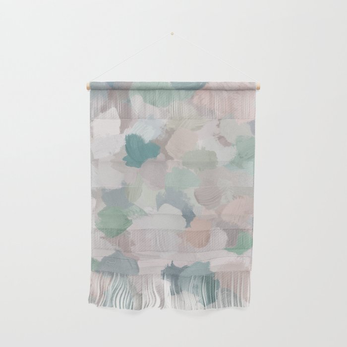 Fuzzy Flowers II - Mint Seafoam Green Dusty Rose Blush Pink Pastel Abstract Flower Painting Art Wall Hanging Gallery Image 1