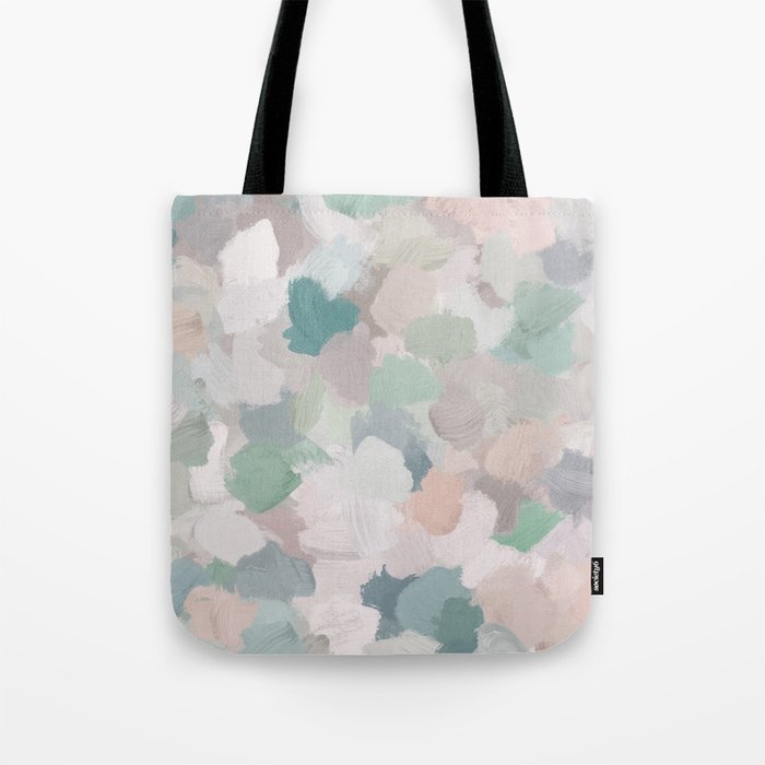 Fuzzy Flowers II - Mint Seafoam Green Dusty Rose Blush Pink Pastel Abstract Flower Painting Art Tote Bag Gallery Image 1