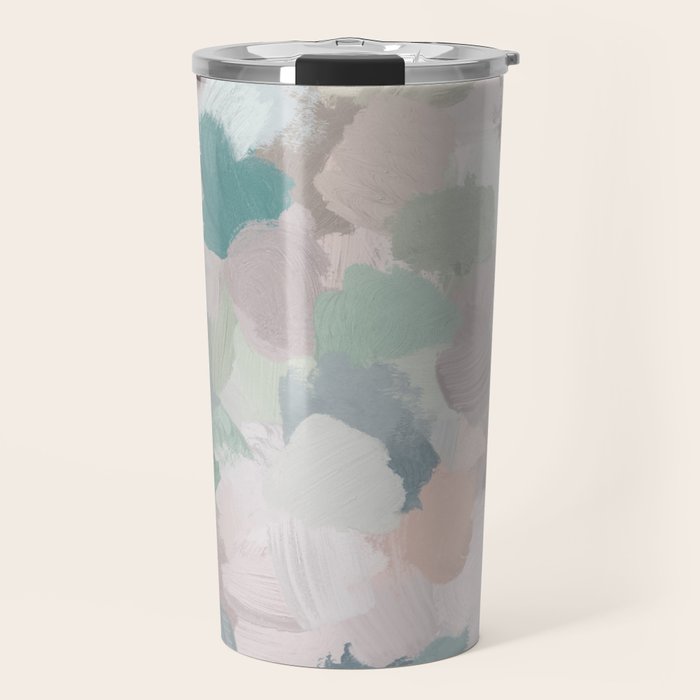 Fuzzy Flowers II - Mint Seafoam Green Dusty Rose Blush Pink Pastel Abstract Flower Painting Art Travel Mug Gallery Image 1