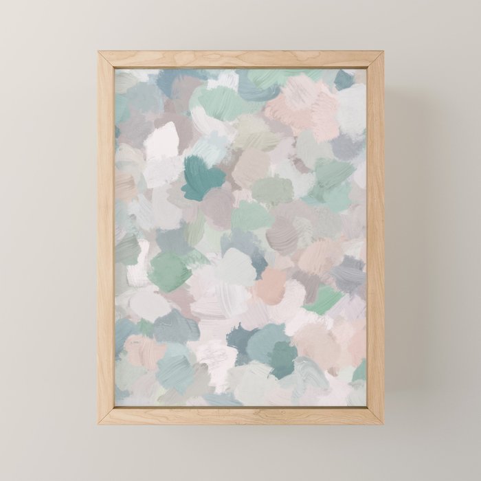Fuzzy Flowers II - Mint Seafoam Green Dusty Rose Blush Pink Pastel Abstract Flower Painting Art Mini Art Print Gallery Image 1