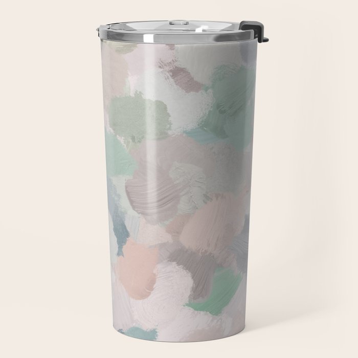 Fuzzy Flowers II - Mint Seafoam Green Dusty Rose Blush Pink Pastel Abstract Flower Painting Art Travel Mug Gallery Image 2