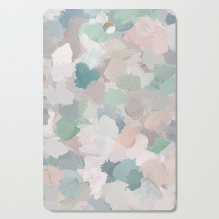 Fuzzy Flowers II - Mint Seafoam Green Dusty Rose Blush Pink Pastel Abstract Flower Painting Art Cutting Board Gallery Image 1
