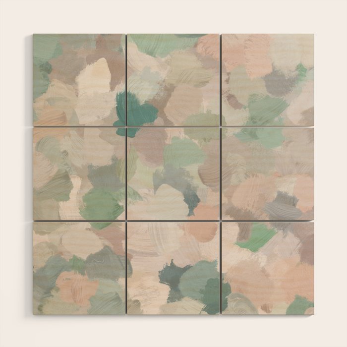 Fuzzy Flowers II - Mint Seafoam Green Dusty Rose Blush Pink Pastel Abstract Flower Painting Art Wood Wall Art Gallery Image 1