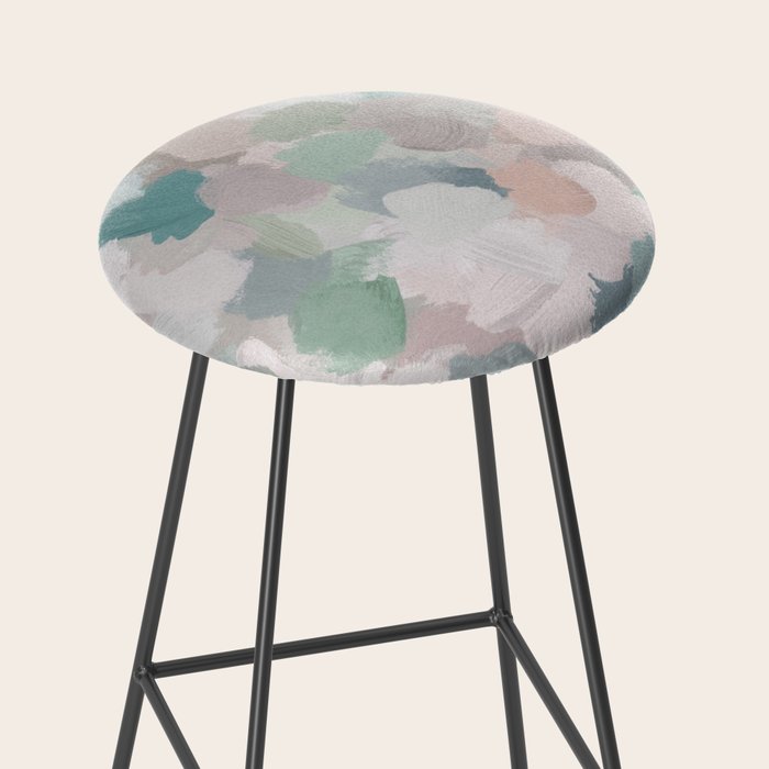 Fuzzy Flowers II - Mint Seafoam Green Dusty Rose Blush Pink Pastel Abstract Flower Painting Art Stool Gallery Image 2