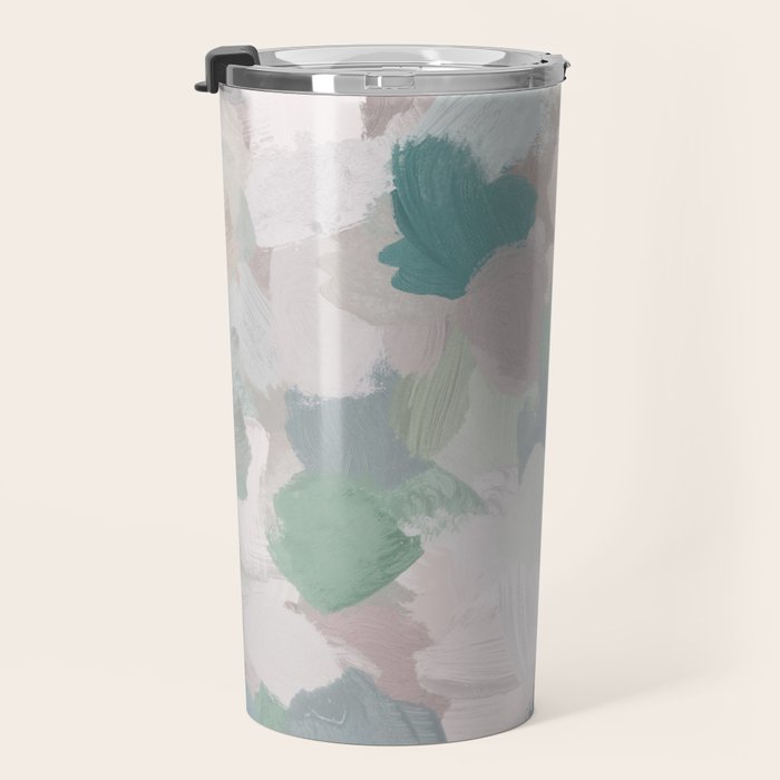 Fuzzy Flowers II - Mint Seafoam Green Dusty Rose Blush Pink Pastel Abstract Flower Painting Art Travel Mug Gallery Image 3