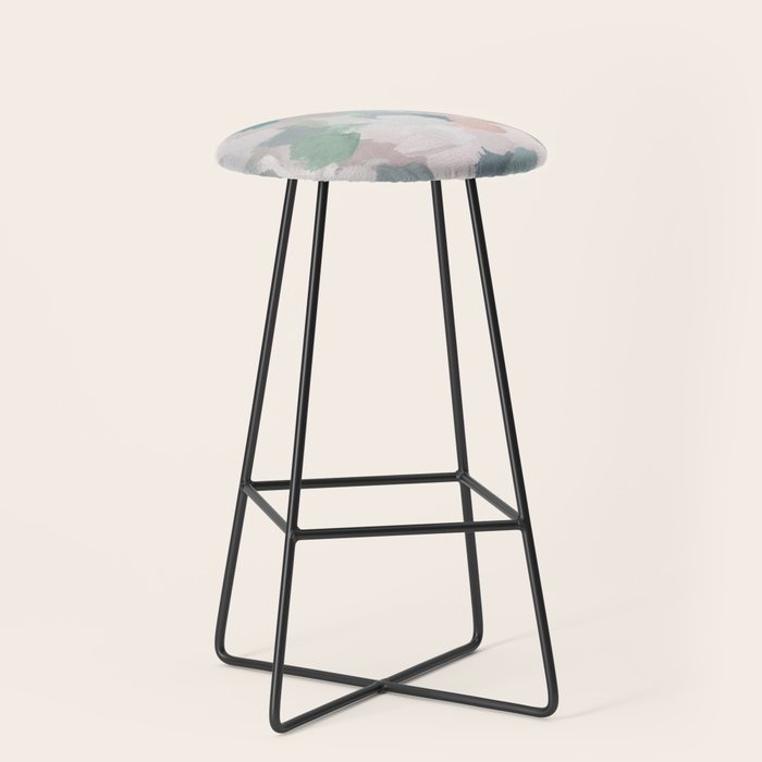 Fuzzy Flowers II - Mint Seafoam Green Dusty Rose Blush Pink Pastel Abstract Flower Painting Art Stool Gallery Image 1