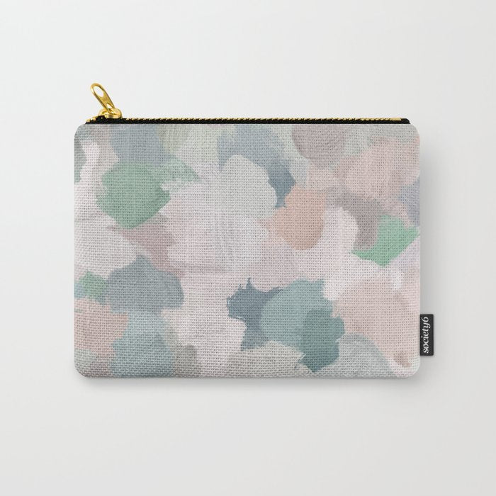 Fuzzy Flowers II - Mint Seafoam Green Dusty Rose Blush Pink Pastel Abstract Flower Painting Art Carry All Pouch Gallery Image 1