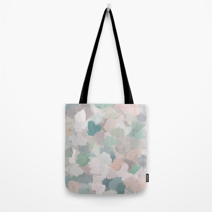 Fuzzy Flowers II - Mint Seafoam Green Dusty Rose Blush Pink Pastel Abstract Flower Painting Art Tote Bag Gallery Image 2