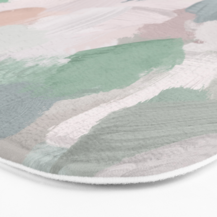 Fuzzy Flowers II - Mint Seafoam Green Dusty Rose Blush Pink Pastel Abstract Flower Painting Art Bath Mat Gallery Image 3