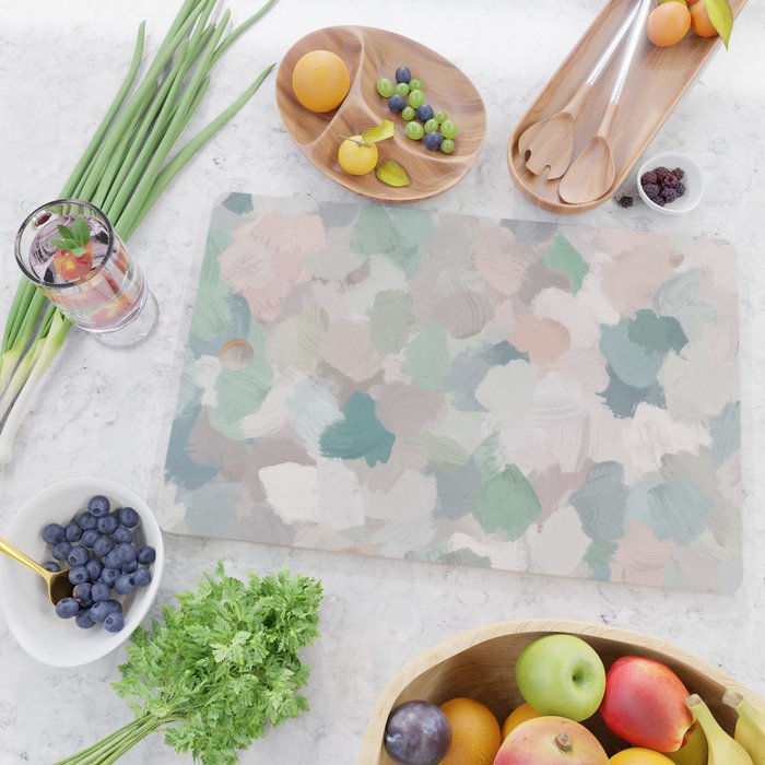 Fuzzy Flowers II - Mint Seafoam Green Dusty Rose Blush Pink Pastel Abstract Flower Painting Art Cutting Board Gallery Image 2