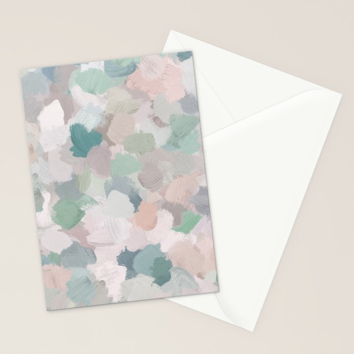 Fuzzy Flowers II - Mint Seafoam Green Dusty Rose Blush Pink Pastel Abstract Flower Painting Art Stationery Card Gallery Image 2