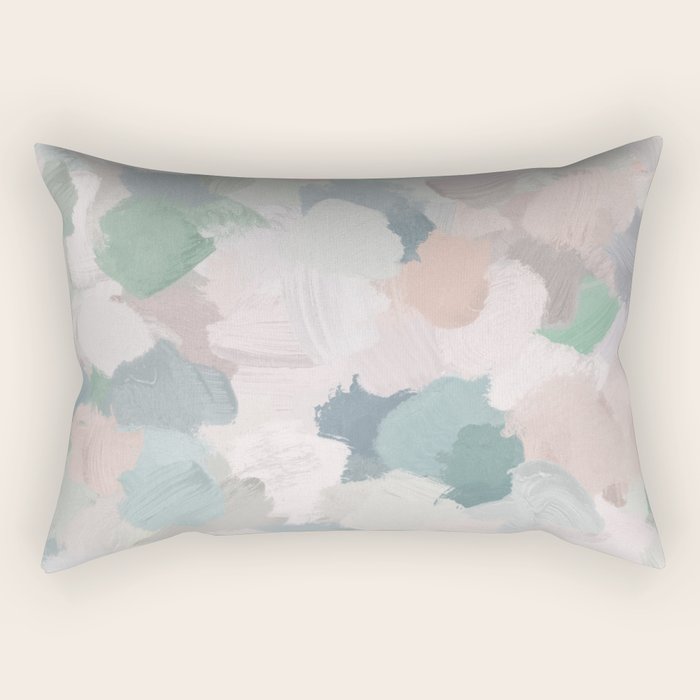Fuzzy Flowers II - Mint Seafoam Green Dusty Rose Blush Pink Pastel Abstract Flower Painting Art Rectangular Pillow Gallery Image 2