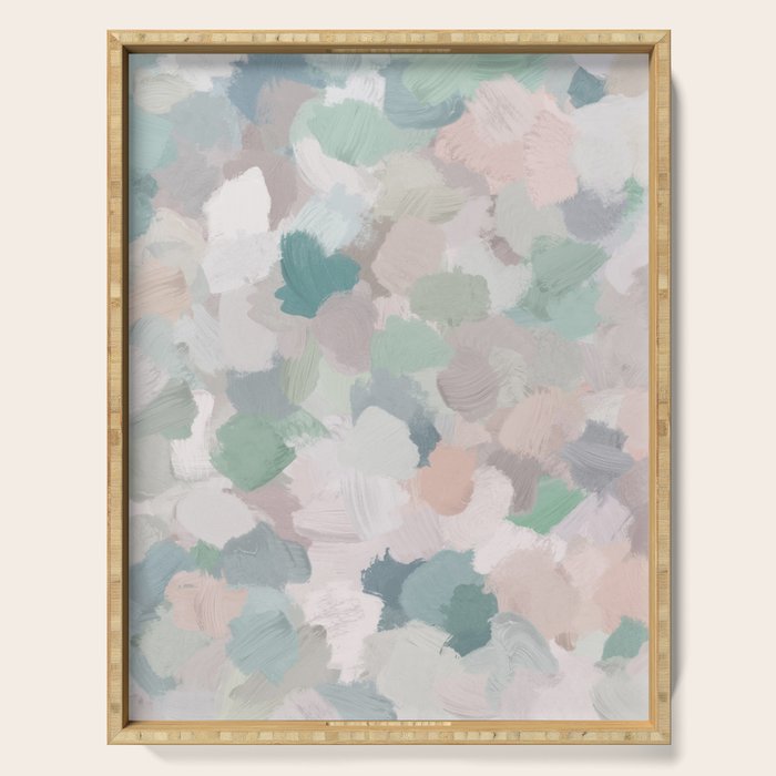 Fuzzy Flowers II - Mint Seafoam Green Dusty Rose Blush Pink Pastel Abstract Flower Painting Art Serving Tray Gallery Image 1