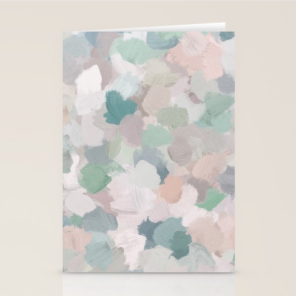 Fuzzy Flowers II - Mint Seafoam Green Dusty Rose Blush Pink Pastel Abstract Flower Painting Art Stationery Card Gallery Image 1