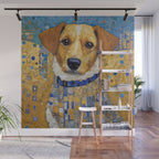 Gustav Klimt Style Dog in Blue and White Ruffled Collar Wall Mural Gallery Image 1