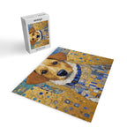 Gustav Klimt Style Dog in Blue and White Ruffled Collar Jigsaw Puzzle Gallery Image 2