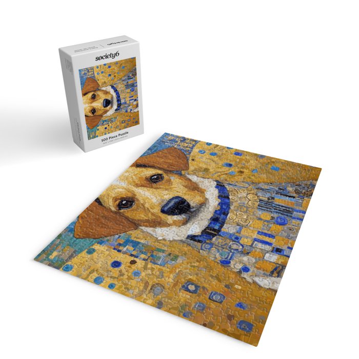 Gustav Klimt Style Dog in Blue and White Ruffled Collar Jigsaw Puzzle Gallery Image 2