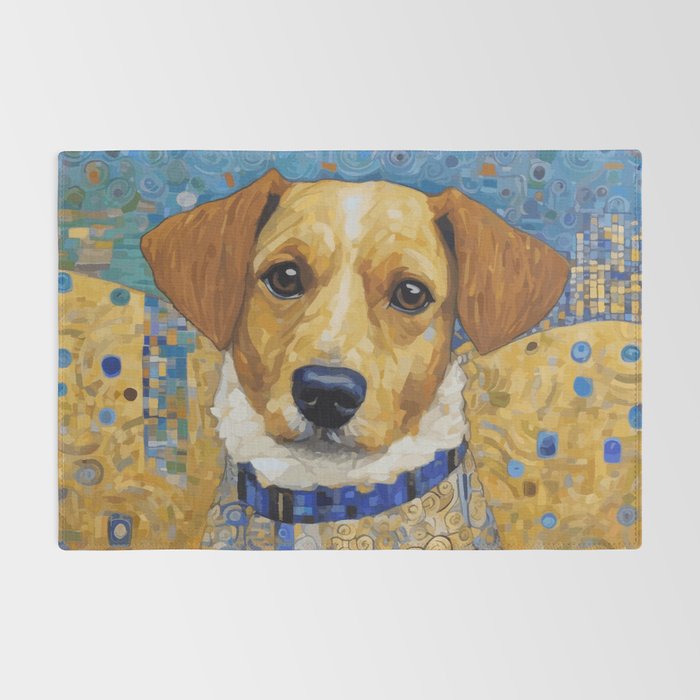 Gustav Klimt Style Dog in Blue and White Ruffled Collar Rug Gallery Image 2