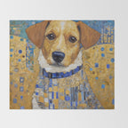 Gustav Klimt Style Dog in Blue and White Ruffled Collar Throw Blanket Gallery Image 2